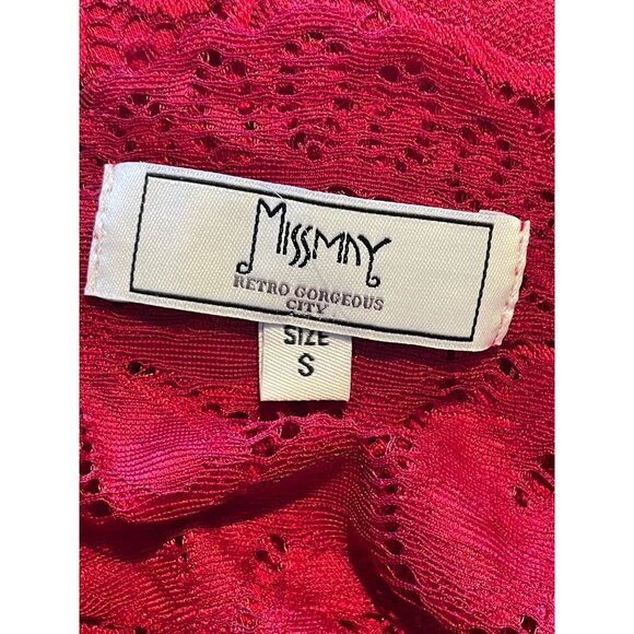 Elegant Floral red Lace Dress Size 4/6 (Small) 40's 50's pinup retro pleated zip - Picture 7 of 8